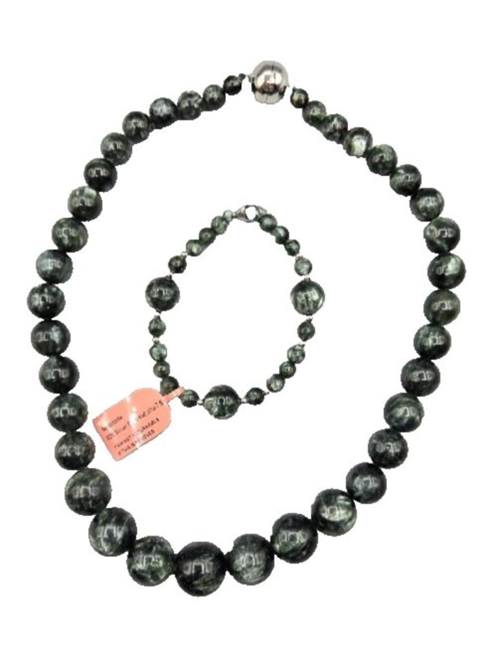 D'Joy 925 Sterling SilverDark Green Serpentine 18"Necklace and 7.5" Bracelet Set
